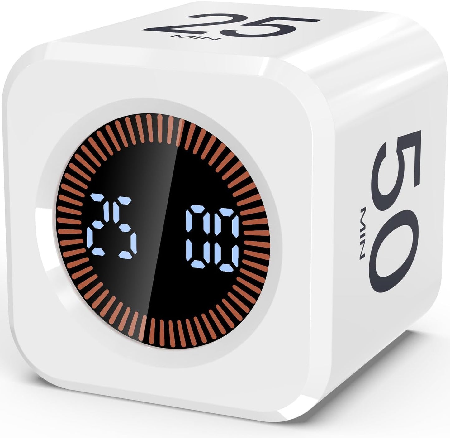Digital Pomodoro Timer Cube 5/10/25/50min, Visual Productivity Flip Timer for Kids Classroom Desk, Custom Countdown, Silent and Sound Mode for ADHD Study Work Game Kitchen (Orange)