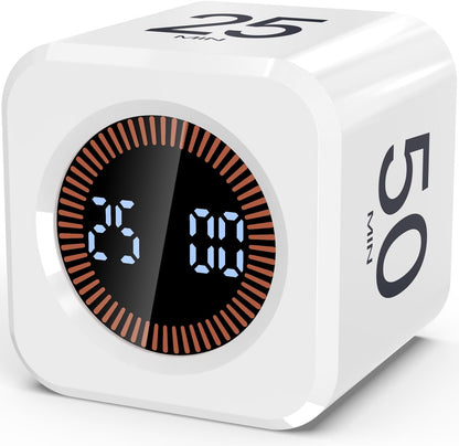 Digital Pomodoro Timer Cube 5/10/25/50min, Visual Productivity Flip Timer for Kids Classroom Desk, Custom Countdown, Silent and Sound Mode for ADHD Study Work Game Kitchen (Orange)