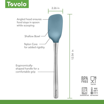 Tovolo Flex Core Silicone Spatula Spoonula Set of 2 for Non Stick Cast Iron Cooking & Baking, Dishwasher Safe Heat Resistant BPA Free Long Stainless Steel Handle Kitchen Utensil, Charcoal Gray