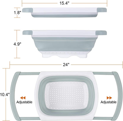 Colander Collapsible, Kitchen Strainer Colander, Collapsible Colander with Extendable Handles for Draining Veggies, Pasta,Fruit, Includes 6, 4 Quart Over the Sink Strainer Folding and 2 Quart Round