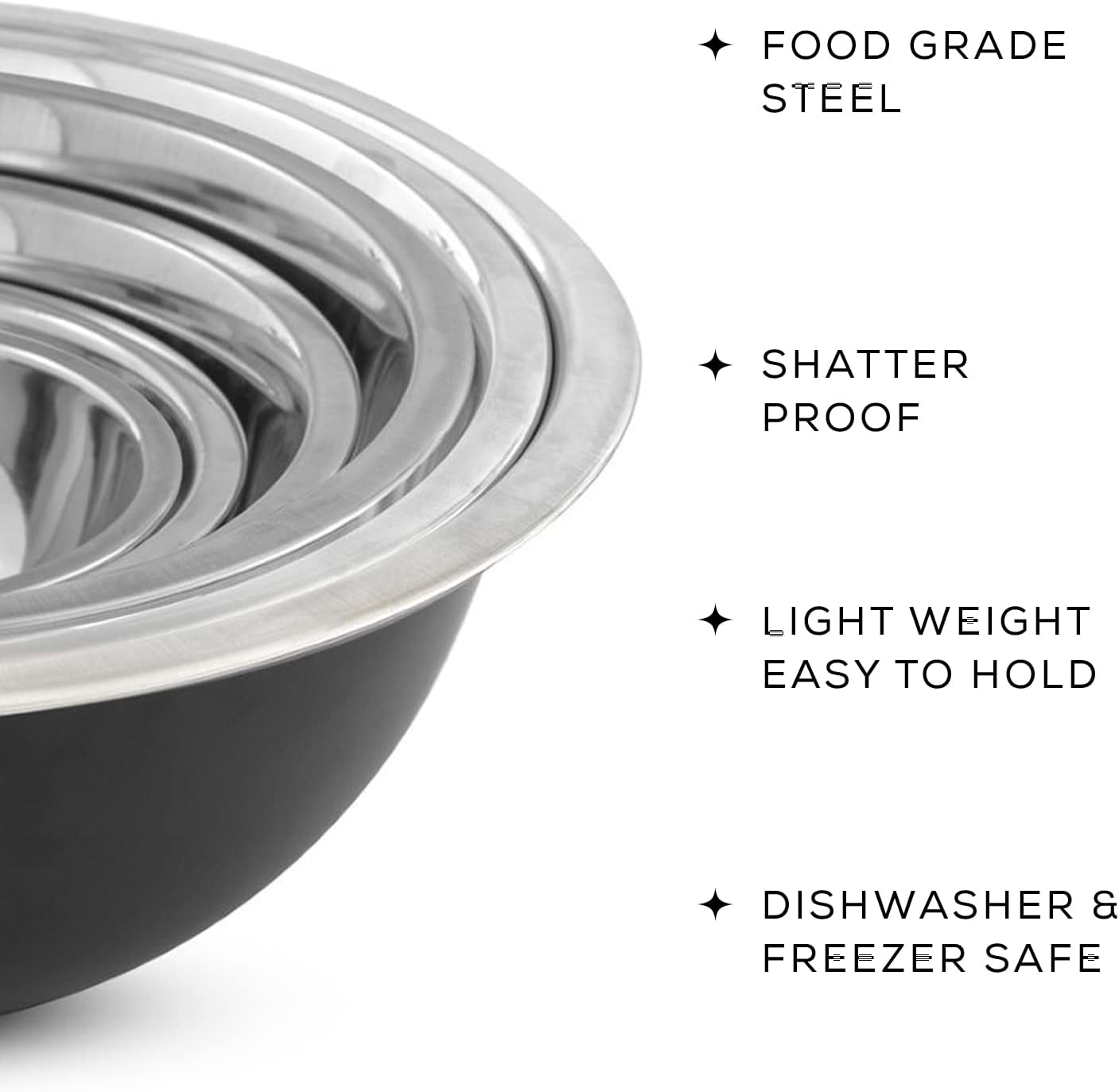 JoyJolt Stainless Steel Mixing Bowl Set of 6-5qt to 0.5qt Nesting Bowls for Dough, Batter & Baking