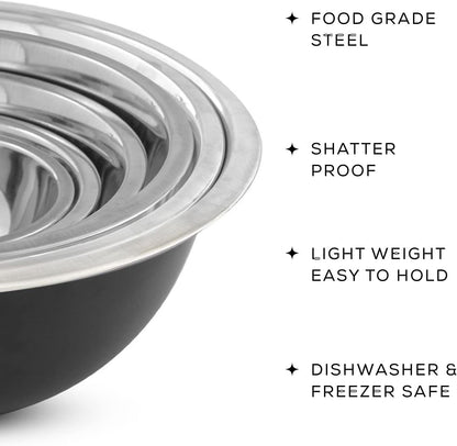 JoyJolt Stainless Steel Mixing Bowl Set of 6-5qt to 0.5qt Nesting Bowls for Dough, Batter & Baking