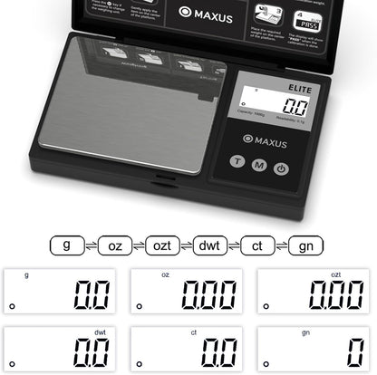 MAXUS Digital Pocket Gram Scale 500g x 0.01g High Precision with Tray, Weighs Small Food, Jewelry, Ounces, Grains, LCD Display, Tare Function