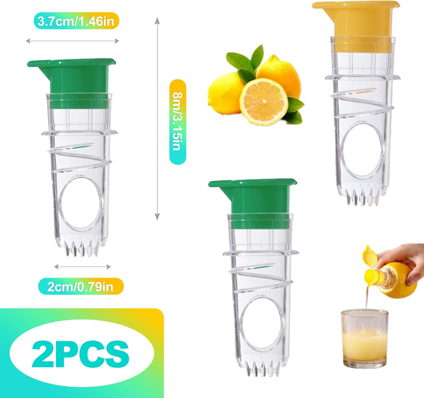 2 Pack Portable Lemon Squeezer & Citrus Press - Manual Handheld Juicer with Screw Top Lid for Limes, Oranges, and Cocktails