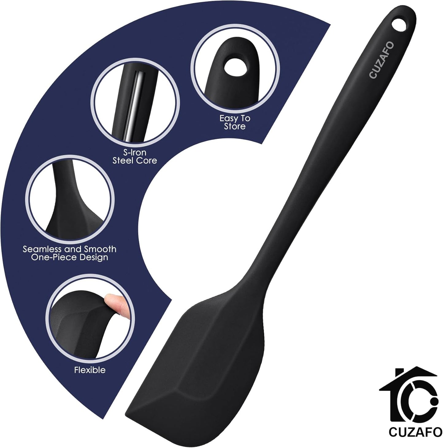 BPA Free Heat Resistant 600℉ Silicone Spatula, Turner Mixing Spatulas set Dishwasher Safe for Nonstick Cookware, Classic Blue