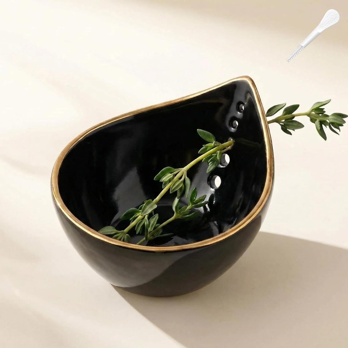 2026 New Herb Stripper Bowl – Pottery Herb Stripper with 5 Different Size Holes, Kitchen Herb Leaf Peeling Tool for Easy Removal of Rosemary, Kale, Basil, Thyme