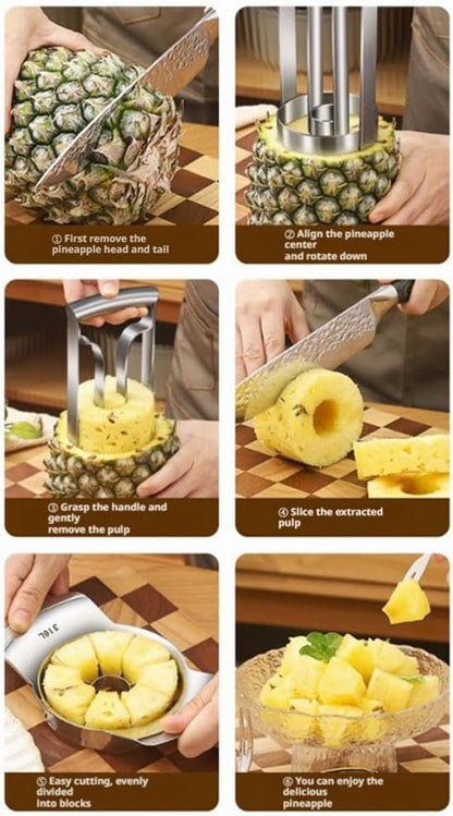 Stainless Steel Pineapple Corer and Slicer 2-in-1 - Professional Pineapple Cutter Tool with Non-Slip Handle, Effortless Peeling for Fresh Pineapples, Dishwasher Safe, Kitchen Essential