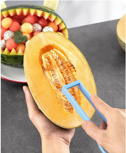 4 in 1 Melon Baller Set with Watermelon Slicer, Ice Cream Scoop & Knife, Stainless Steel, Blue