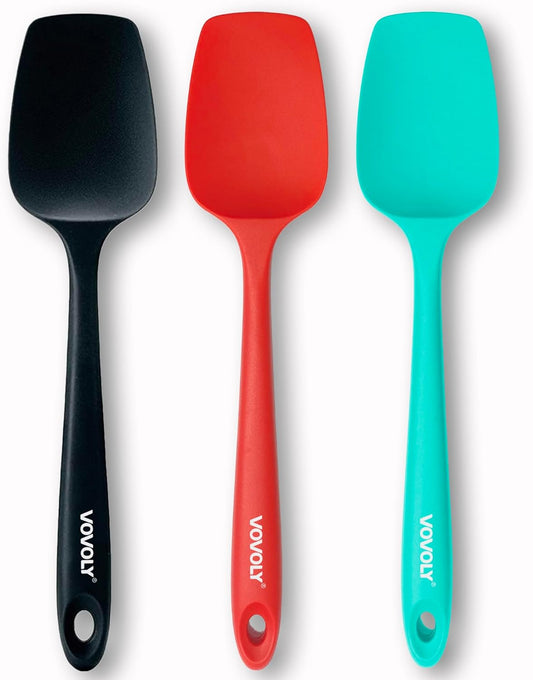 Silicone Spatula Set, High Heat Resistan Rubber Spoon Spatula, Non-Stick Spoonula with Seamless One Piece Design, Flexible Scrapers Baking Mixing Tool,3 Pack, Black