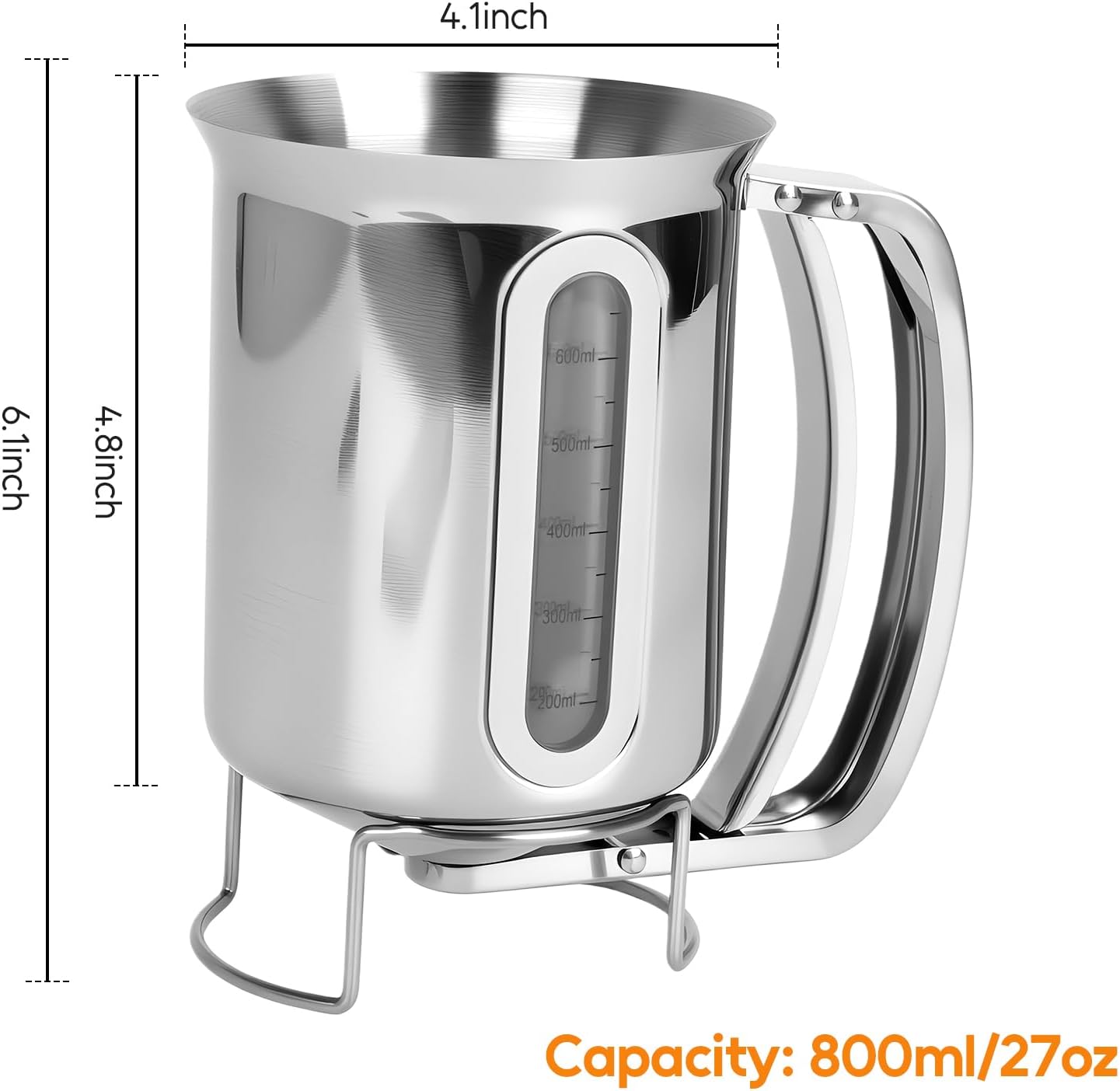 32oz 900ml Pancake Batter Dispenser, Stainless Steel Batter Dispenser with Handle, Visible Scale, Pancake Mix Dispensers for Funnel Cake, Pancakes, Cupcakes, Waffles, Crepes