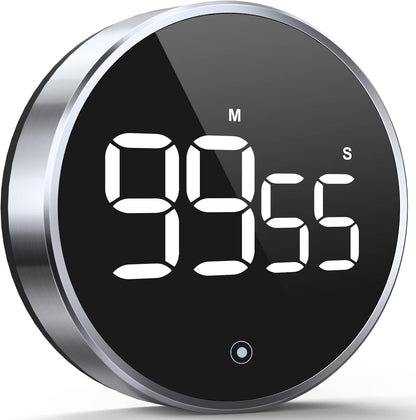 Digital Kitchen Timer, 3.8'' Large LED Display Countdown Countup Timer, Timer for Kids, Classroom Magnetic Timer, Adjustable Volume, Brightness, Easy for Cooking/Study/Office/Exercise (Ridged Knob)