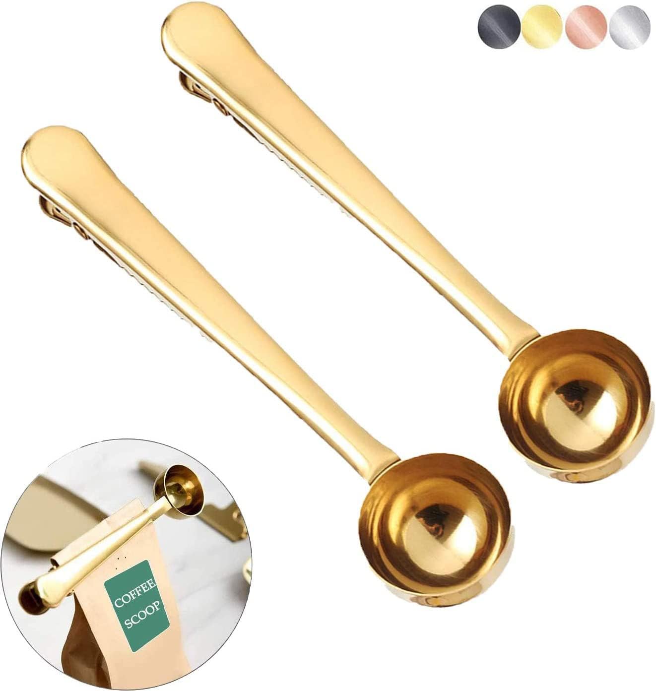 Coffee Scoop Clip Stainless Steel Tablespoon Coffee Spoon With long handle Multifunction Sealing Bag Clip For Tea, Coffee, Protein Powder, Instant Drinks, Kitchen Tools