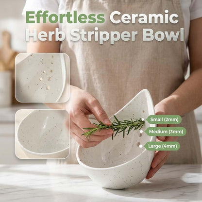 Herb Stripper Bowl, 2026 NEW Ceramic Herb Peeling Bowl with Multi-Size Holes, Pottery Leaf Stripping Tool for Kitchen, Fast Herb Removal for Kale, Basil, Rosemary, Cilantro, Parsley (White)