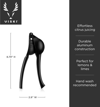 Viski Black Citrus Press, Citrus Juicer, Lemon Squeezer for Cocktails, Bar Accessories, Matte Black Lime Juicer, Metal, Set of 1