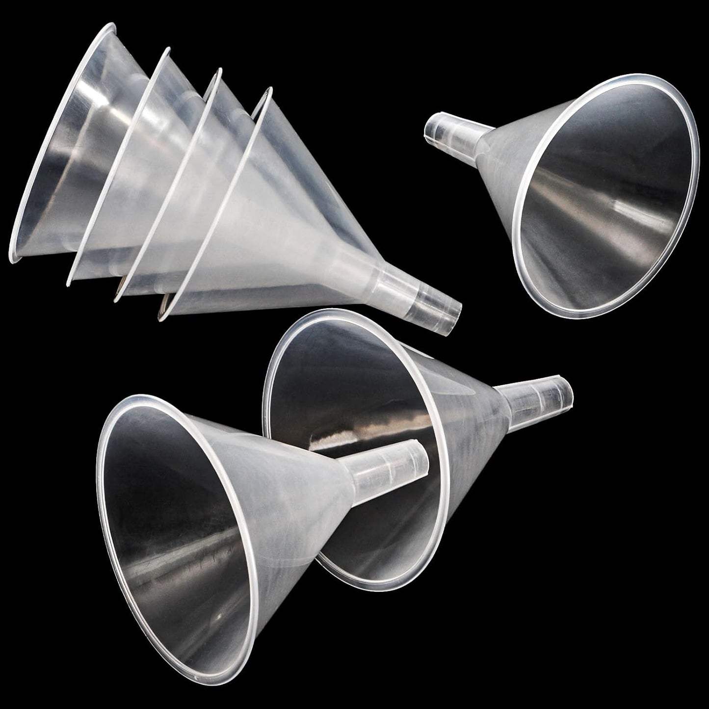 Tebery 20 Pack Plastic Funnels Set, 4.7 Inch Wide Mouth Funnel for Filling Bottles, Large Clear Kitchen Funnels with Long Spout, Reusable Liquid Transfer Funnel for Powder, Oil, Lab, DIY