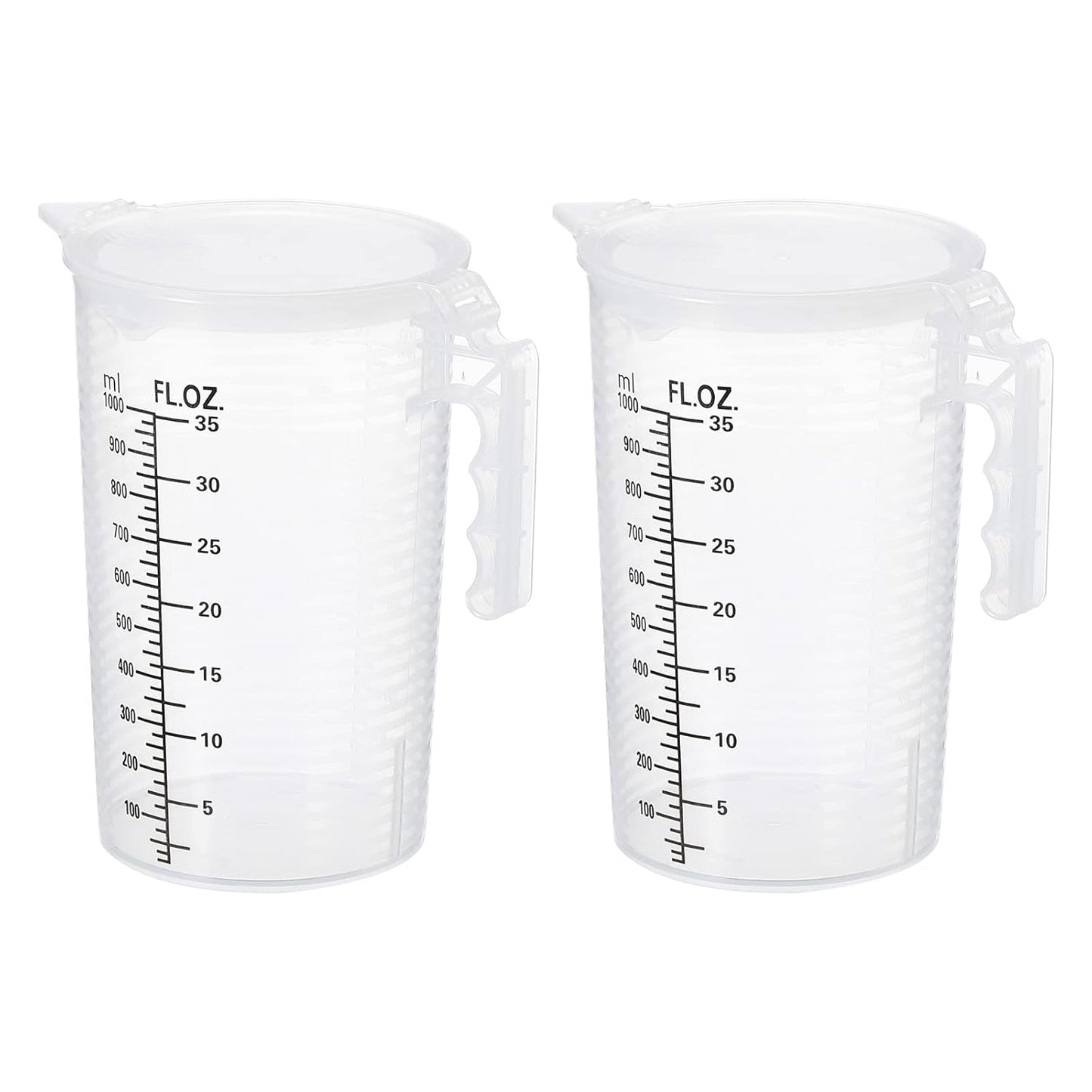 PATIKIL Graduated Beaker, 2 Pack 100ml PP Plastic Liquid Measuring Cup Double Sided Black Graduations with Handle Lid and Spout for Lab Kitchen Home