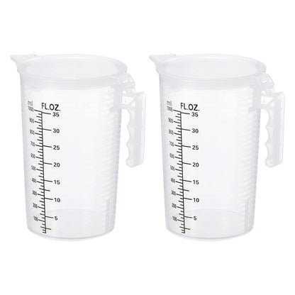 PATIKIL Graduated Beaker, 2 Pack 100ml PP Plastic Liquid Measuring Cup Double Sided Black Graduations with Handle Lid and Spout for Lab Kitchen Home