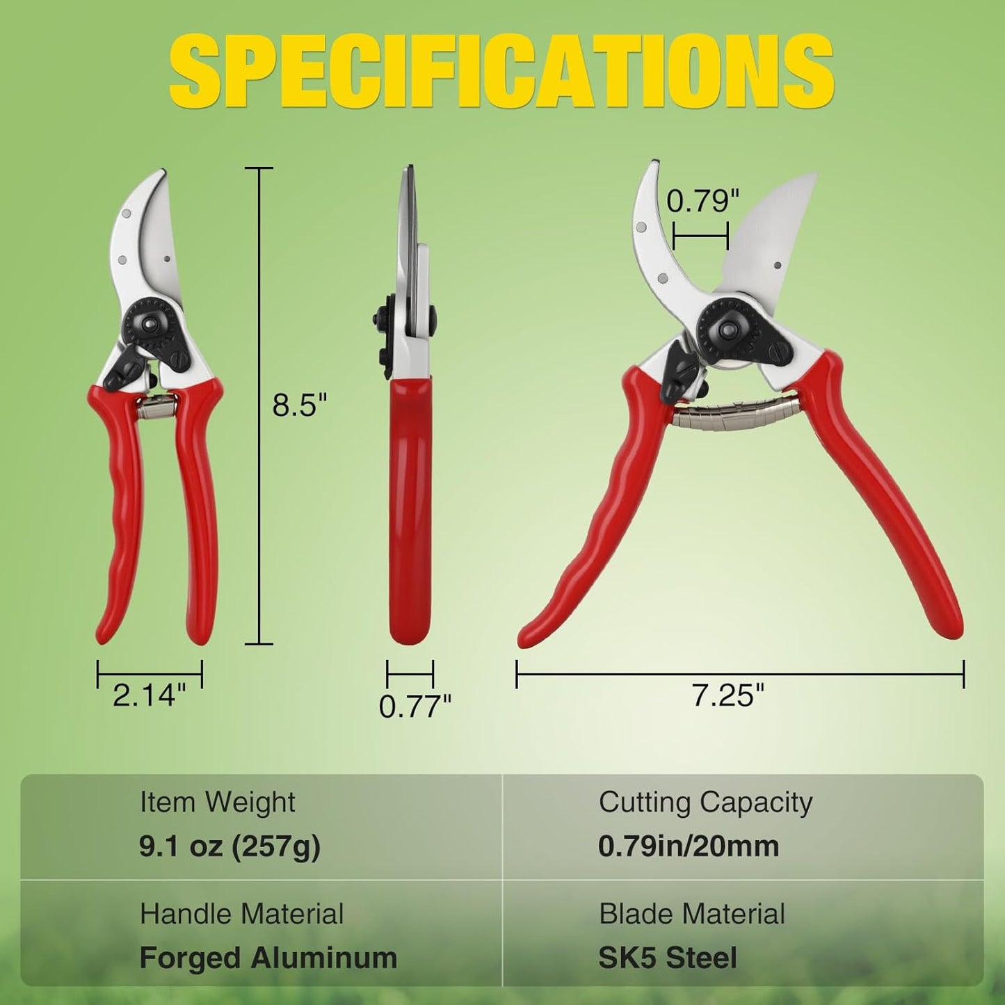 Yesker Pruning Shears Garden Shears 7.8" Professional Garden Scissors Sharp 65 Manganese Steel Blade Heavy Duty Clippers Hand Pruners for Cutting Fresh Flowers Branch Plant Trimming Gardening Tools