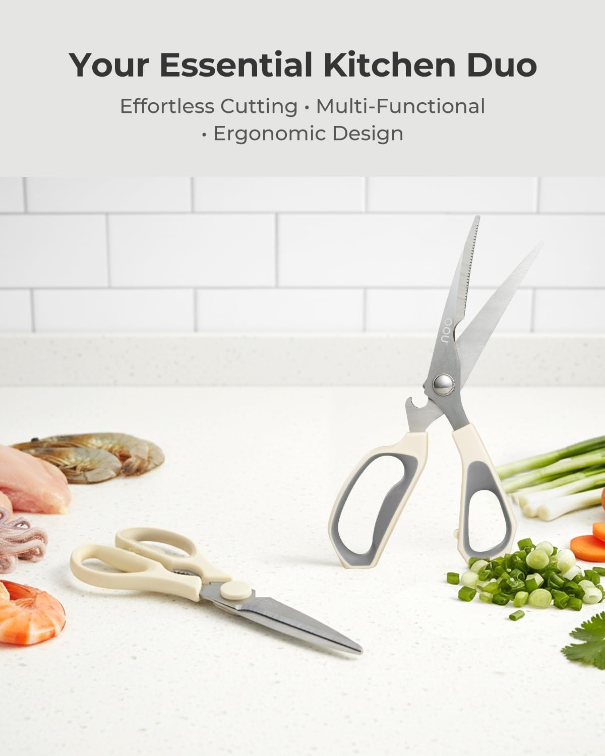 OOU Scissors Titanium Kitchen Scissors Heavy Duty, Scissors all Purpose with Bottle Opener & Nutcracker, Dishwasher Safe Kitchen Shears for Meat, Chicken, Vegetables, Seafood & Herbs, Black