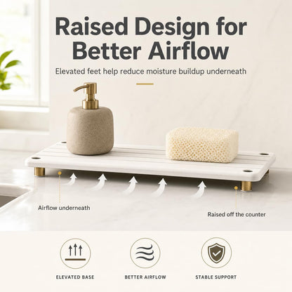 Sink Caddy Kitchen Sink Organizer, Water Absorbing Stone Tray for Sink,Diatomite Bathroom Counter Tray,Faucet Drying Mat Protector Coaster Soap Dish Rack Riser Vanity Dispenser Sponge Holder,10" x 4"