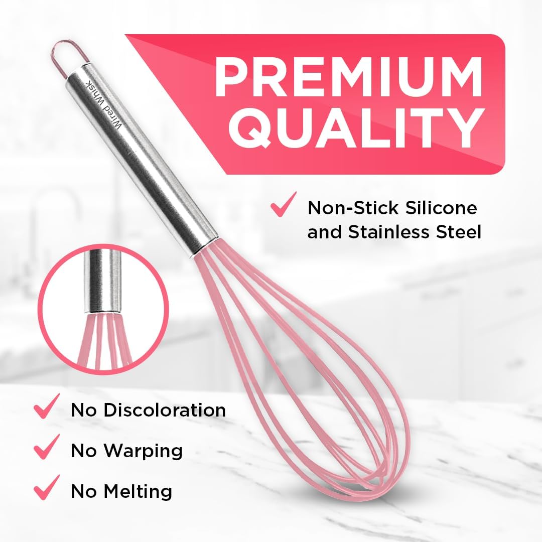 Silicone Whisk Set of 3 - wire whisk for Cooking Non-Scratch - whisks for cooking - Hand Whisk - whisker tool - wisking tool stainless