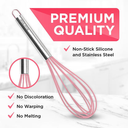 Silicone Whisk Set of 3 - wire whisk for Cooking Non-Scratch - whisks for cooking - Hand Whisk - whisker tool - wisking tool stainless