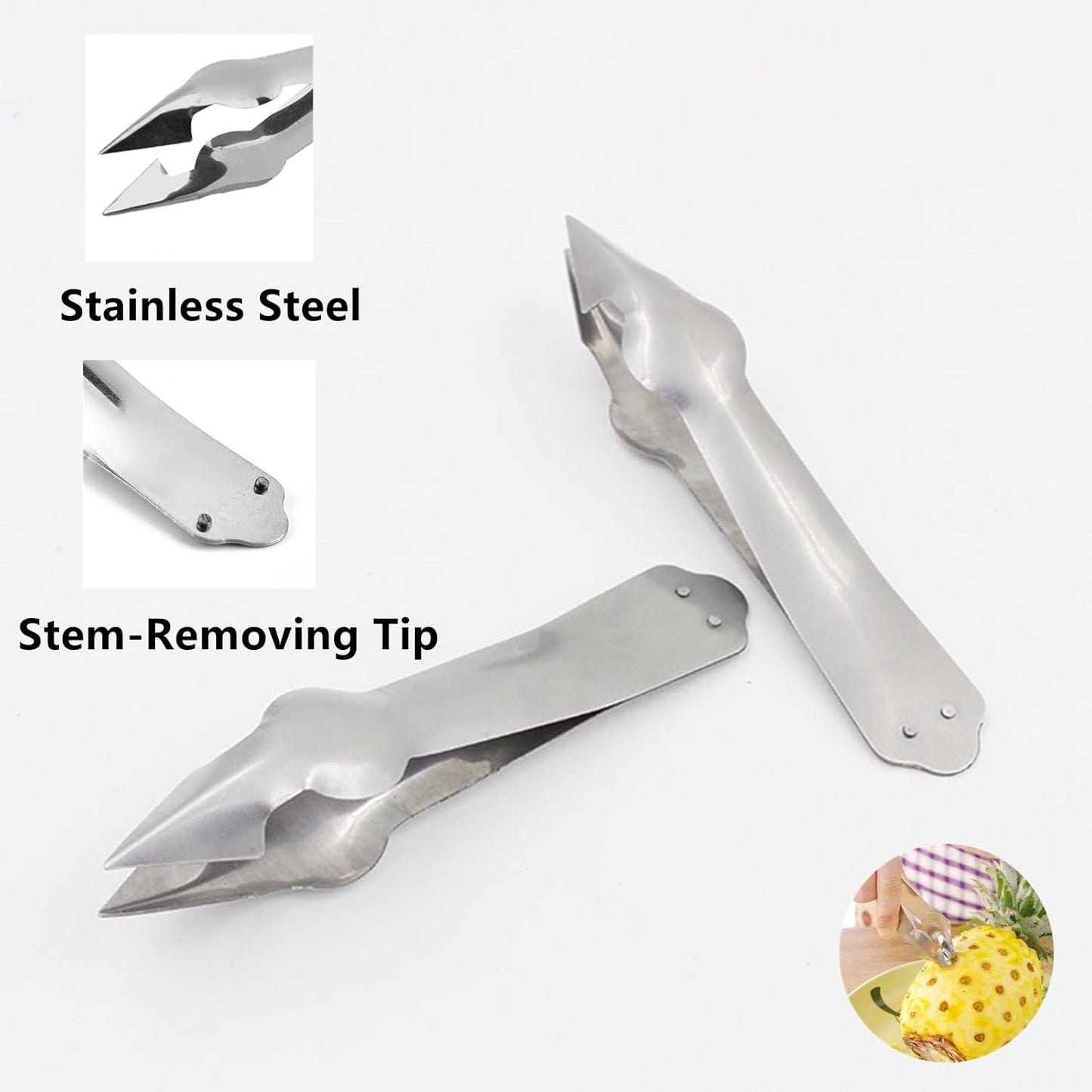 Strawberry Stem Remover, 2 Pcs, Silver, Stainless Steel Handle, Effortless Strawberry Hulling, Versatile Fruit & Vegetable Stem Remover