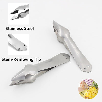 Strawberry Stem Remover, 2 Pcs, Silver, Stainless Steel Handle, Effortless Strawberry Hulling, Versatile Fruit & Vegetable Stem Remover