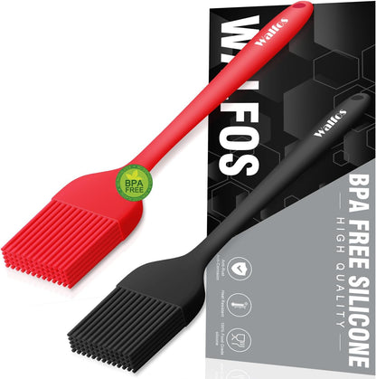 Walfos 600°F Heat Resistant Silicone Basting Brushes BPA Free Pastry Brush, Spread Oil Butter Sauce for BBQ Grill Baking Kitchen Cooking, Dishwasher Safe (2 SIZE)