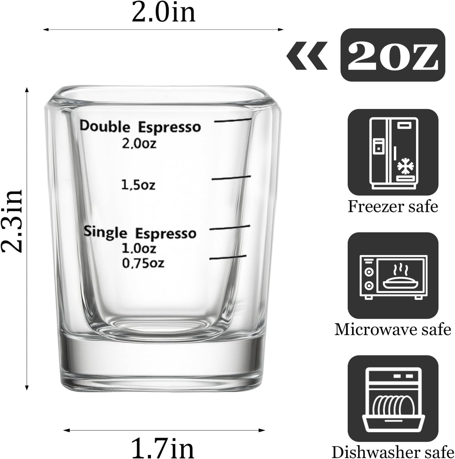 Ruckae Shot Glasses Measuring Cup Set 12 Pack Square Espresso Shot Glasses Liquid Heavy Glass -Incremental Measurement 2oz Shot Glass for Bars and Home Use