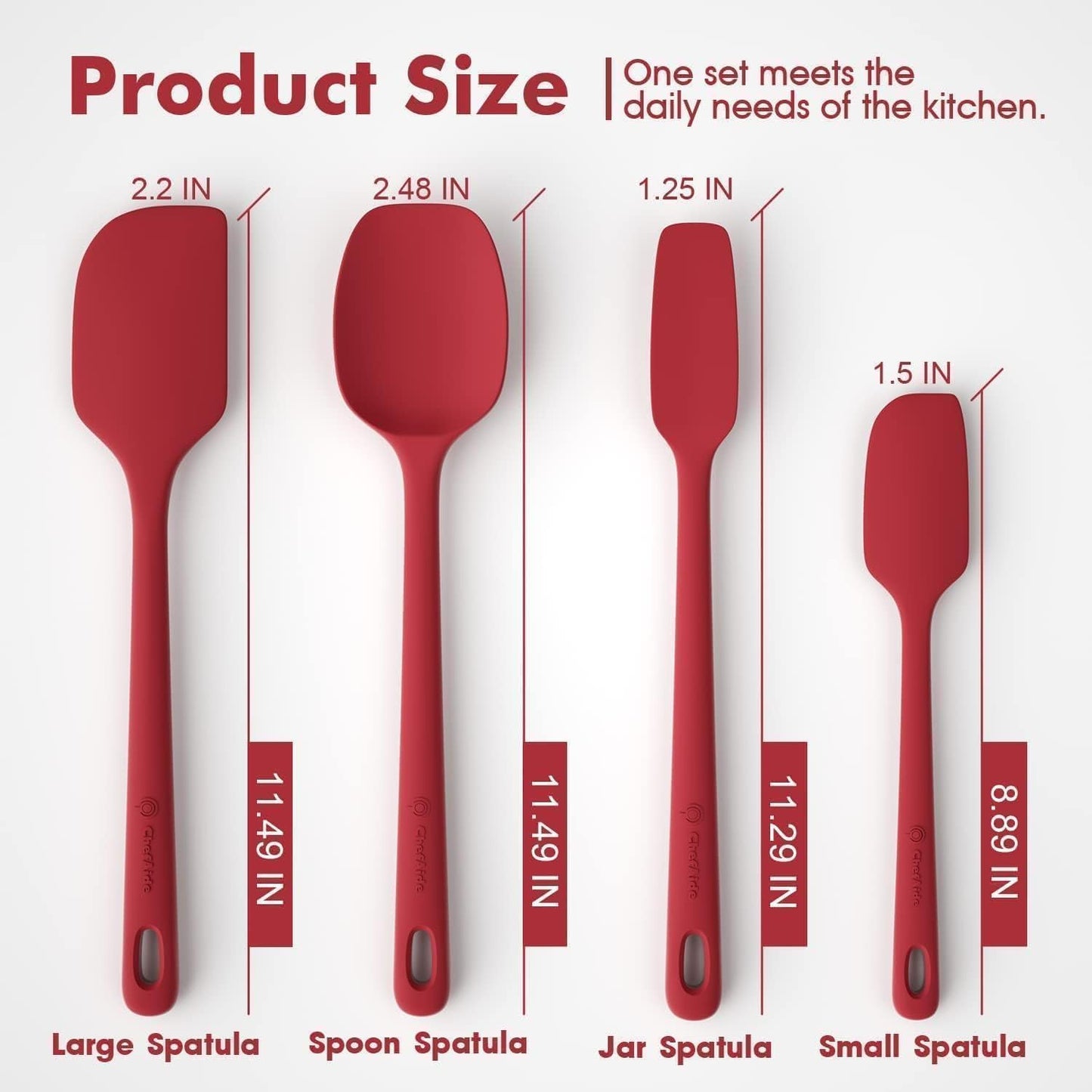 ChefAide 5 Pieces Silicone Spatula Set, Food Grade Rubber Spatula, Upgrade Strong Handle with Ergonomic Grip, Heat Resistant Up to 600°F for Nonstick Cookware, Cooking