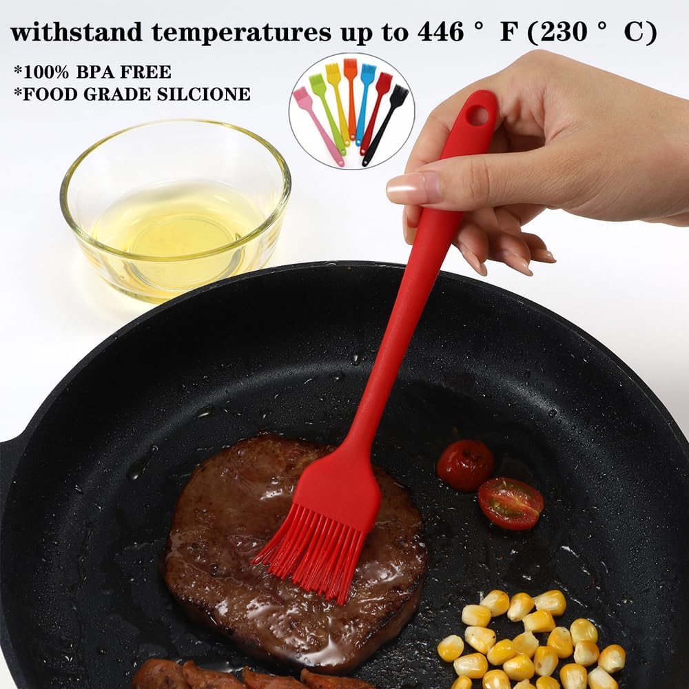 Silicone Basting Pastry Brushes Set, 2 Pcs Heat Resistant Kitchen Cooking Baking Brush for Oil Butter Sauce BBQ Grill, BPA Free, Dishwasher Safe, 8&10 inch