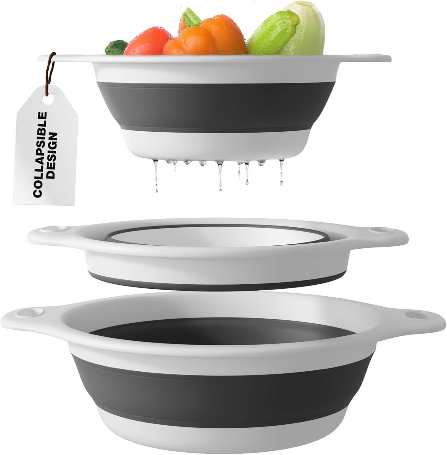 Gevoli Collapsible Colanders with Self-Draining Base for Edge of Sink, Food Strainers (Small/Med/Large), Nested Design for Easy Storage (Red, Blue, Green) (4PC Set)