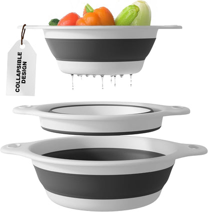 Gevoli Collapsible Colanders with Self-Draining Base for Edge of Sink, Food Strainers (Small/Med/Large), Nested Design for Easy Storage (Red, Blue, Green) (4PC Set)