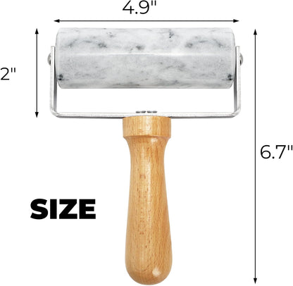 Hiceeden Marble Pizza Dough Roller, Non-Stick Pastry Rolling Pin with Wooden Handle, Small T-Type Roller Tool for Baking Tortilla, Pizza, Pie, Bread, Cookies