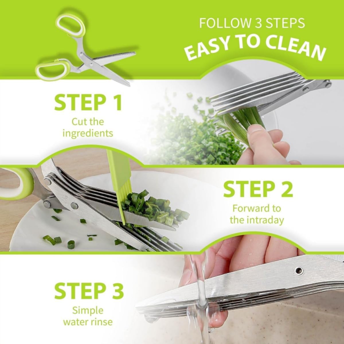 Herb scissors, kitchen scissors, 5 blades with cap, kitchen gadget. Can also be used for paper cutting. Sharp, made of stainless steel.