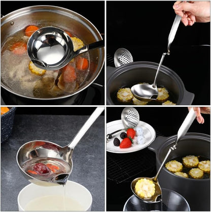 Unomor Stainless Steel Oil Filter Spoon Long Handle Grease Separator Cooking Oil Strainer Soup Ladle Kitchen Gadget