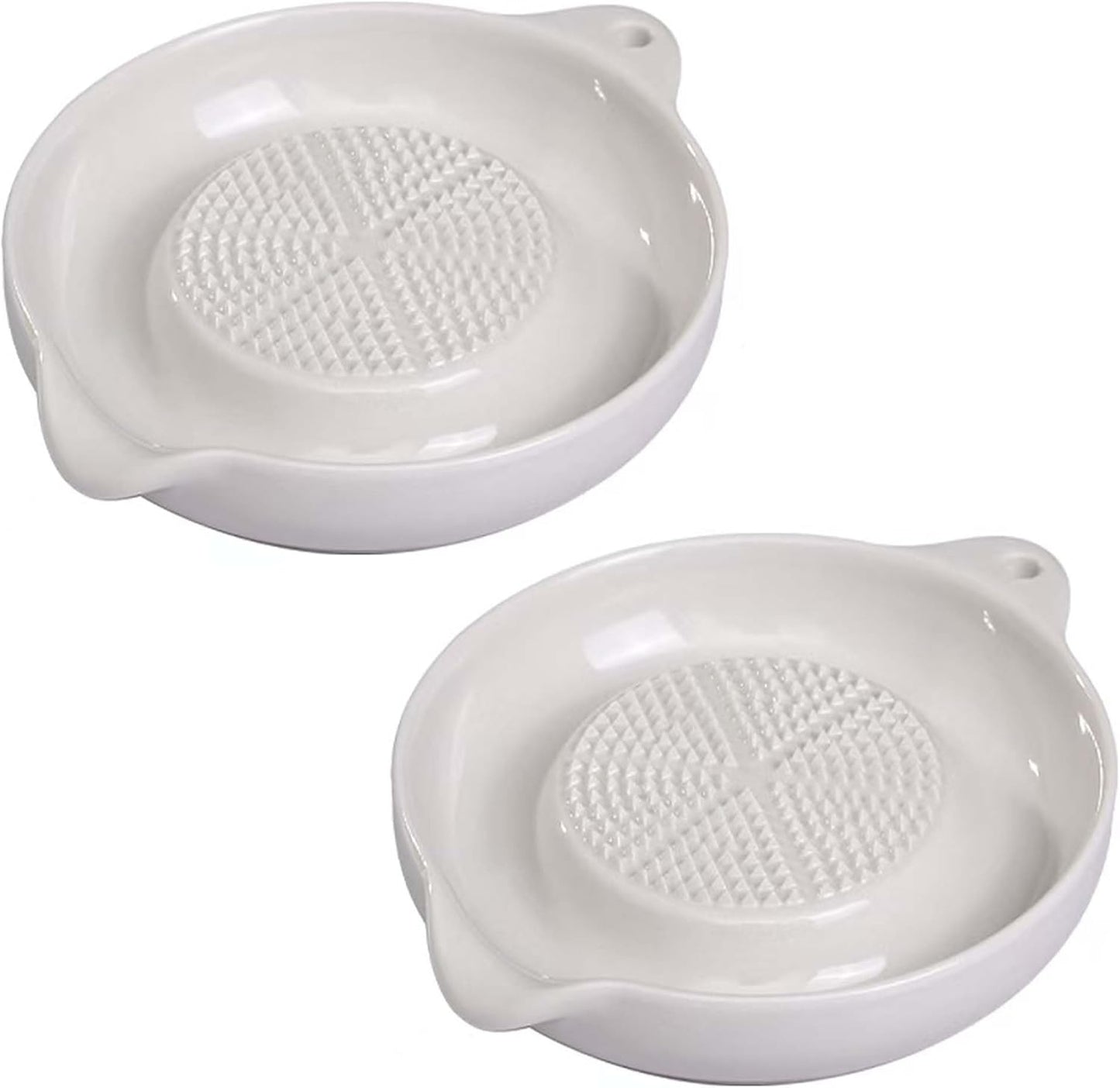2 Pcs DelloidMaz White Ceramic Grater Plate for Ginger, Garlic, Onion, Cheese, Lemon, Chocolate, Vegetables and Fruits for Kitchen (2 Pcs, White)