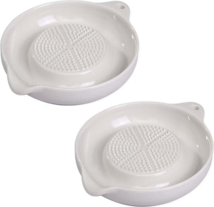 2 Pcs DelloidMaz White Ceramic Grater Plate for Ginger, Garlic, Onion, Cheese, Lemon, Chocolate, Vegetables and Fruits for Kitchen (2 Pcs, White)