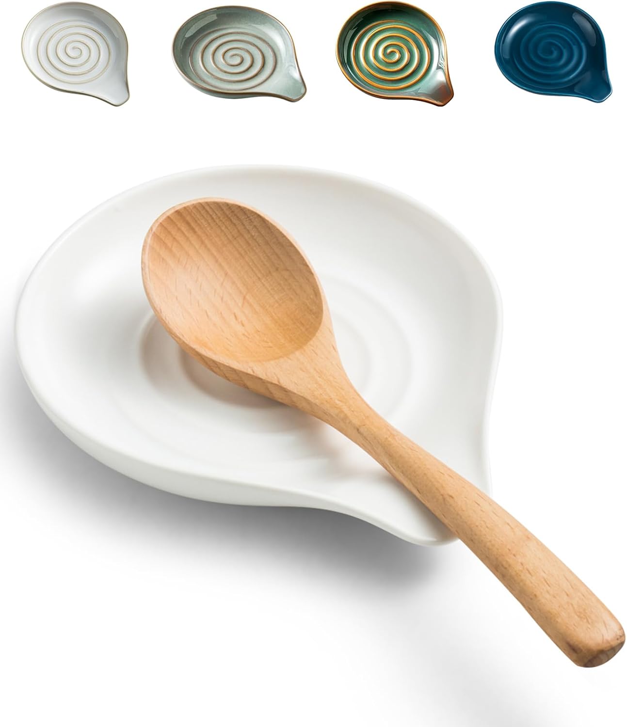 LAUCHUH Spoon Rest, Large Ceramic Spoon Holder for Kitchen Counter Spatula Rest Heat-Resistant Spoon Rest for Stove Top Cooking Utensil Holder, Farmhouse Kitchen Décor for Father's Day, Cream, 5 Inch