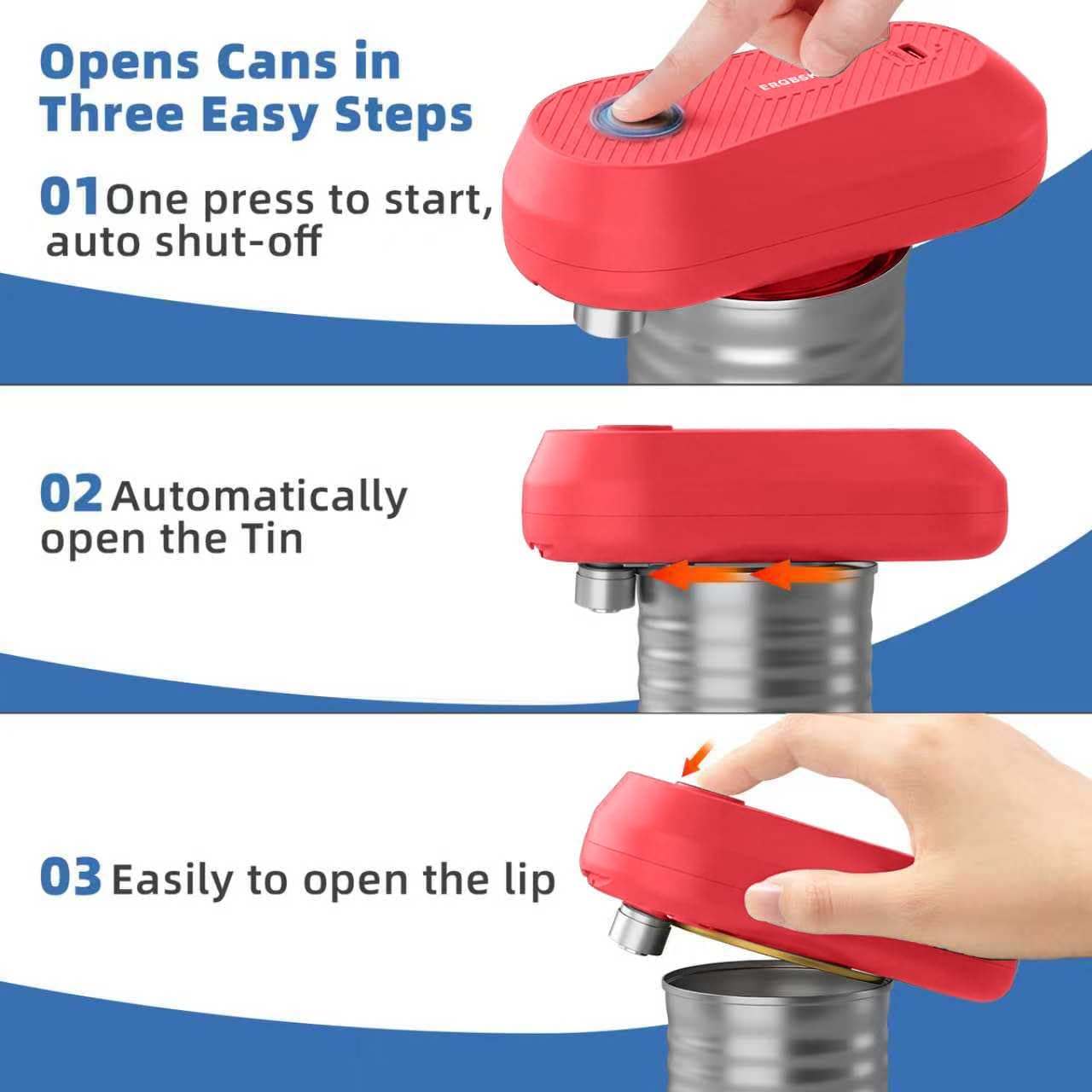 Electric Can Opener, Rechargeable Can Openers for Seniors & Arthritis, One-Touch Automatic Can Opener, Hands-Free, Smooth Edge, Compact, Kitchen Gadgets