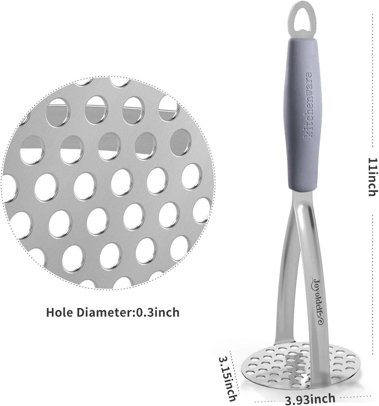 Joyoldelf Heavy Duty Stainless Steel Potato Masher with Potato Peelers, Masher Kitchen Tool & Food Masher/Potato Smasher with Silicone Handle, Perfect for Bean, Vegetable, Fruits, Avocado, Meat