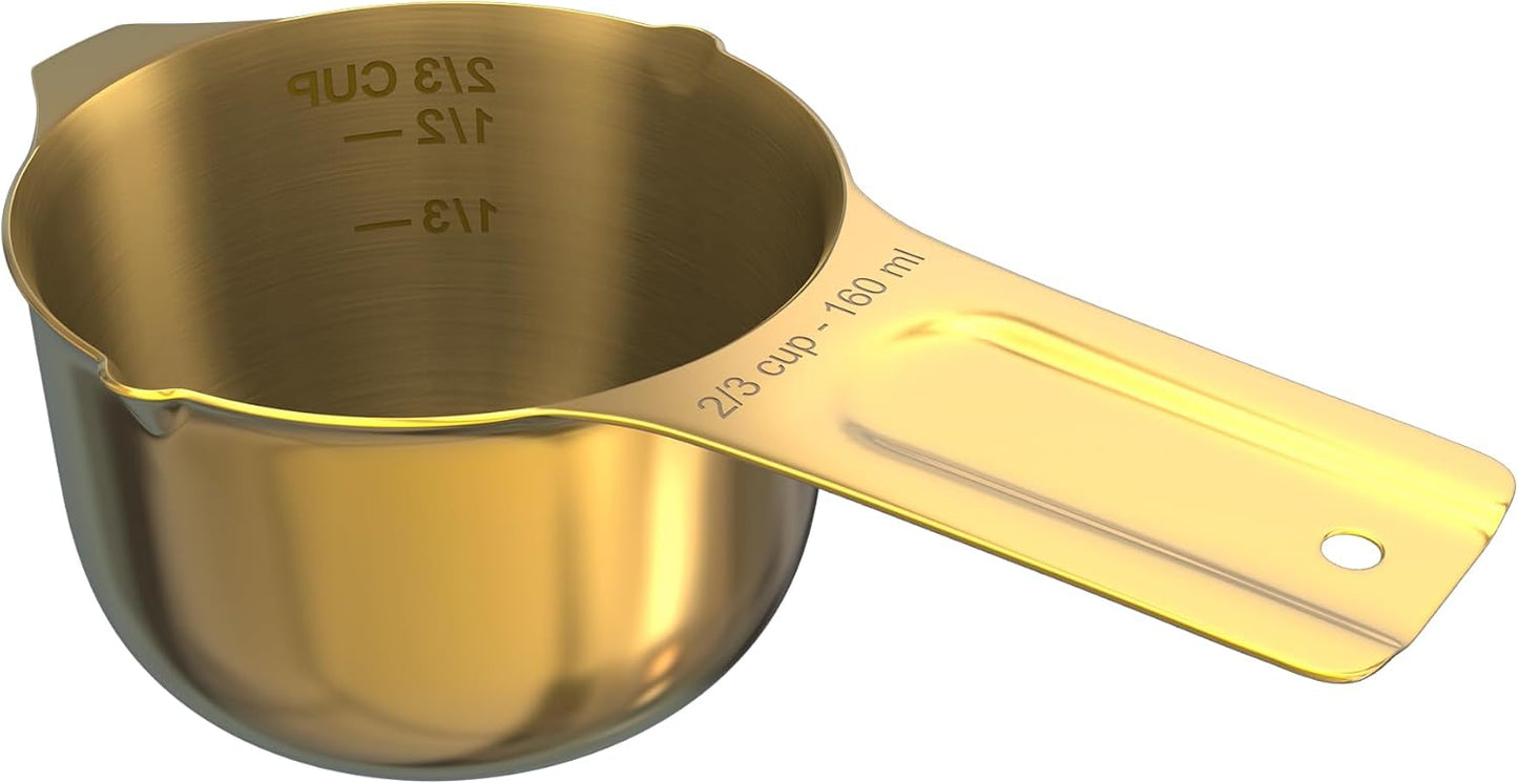 Color Up 2 Cup Measuring Cup, 480ml Stainless Steel Metal, Easy-Pour Spouts, Engraved Markings, Flat Base, Dishwasher Safe, for Dry and Liquid Ingredients