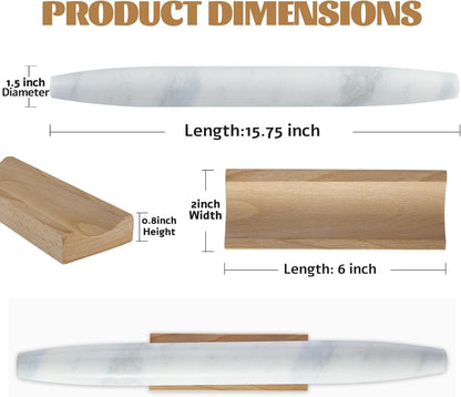Koville African Natural Marble Rolling Pin, Non-Stick Polished Dough Roller, Pasta, Dumpling, Fondant, Pie Crust, Bread, Pizza Dough, Kitchen Baking Pastry Tools with Mat/Scraper（Namib Fantasy）