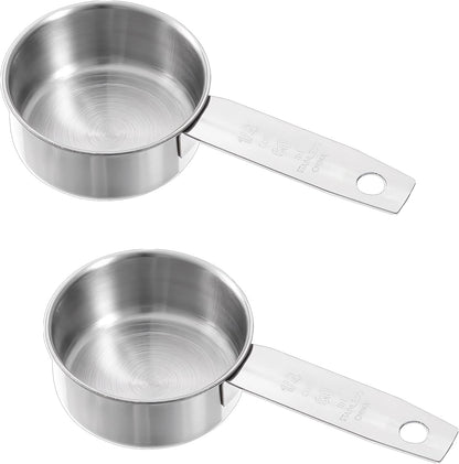 2 Pcs 1/8 Cup (30ml, 1oz) Measuring Cup, Stainless Steel Measuring Scoop Coffee Scoops Small Metal Measure Cups Tablespoon for Wet and Dry Ingredients, Metric and US Measurement, Dishwasher Safe