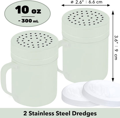 CUSINIUM Metal Salt Pepper Dredge Shakers - With Handle - Seasonings Spice Shakers With Holes and Lids - 10 Ounce, 2pcs | Style: Medium