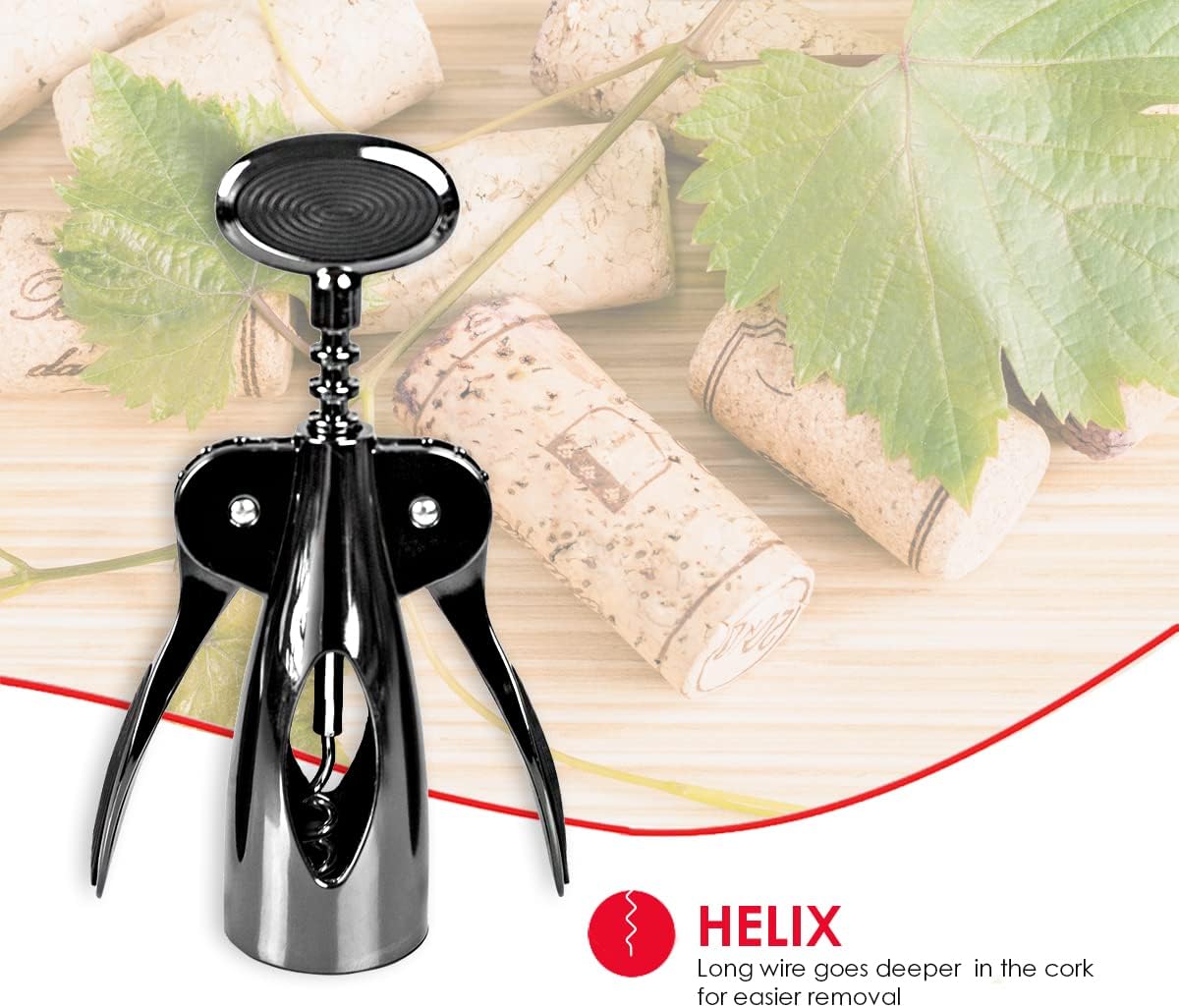 HomeBasics Wine Opener – Premium Zinc Plated Steel Wing Corkscrew – Black Onyx