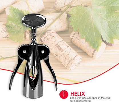 HomeBasics Wine Opener – Premium Zinc Plated Steel Wing Corkscrew – Black Onyx