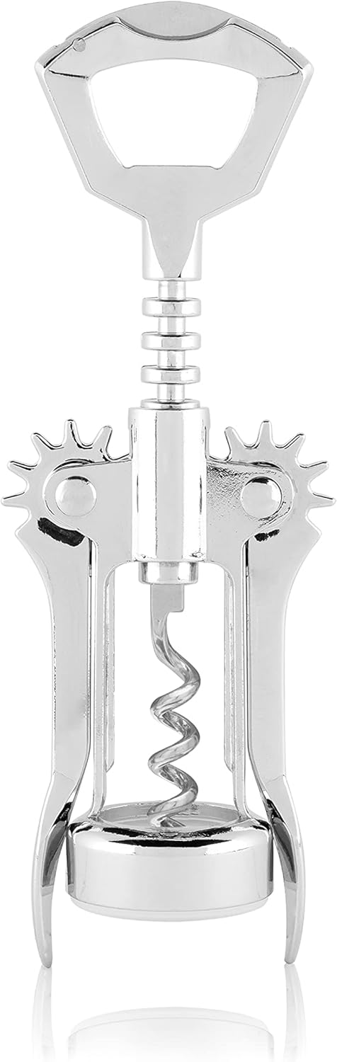 True Spiral Winged Corkscrew Wine Opener, Multi-Purpose Bottle Opener for Beers and Soft Drinks, Stainless Steel with Rubber Grip Wing Handle, for Bartenders, Home Bar, Kitchen, Restaurant, Silver