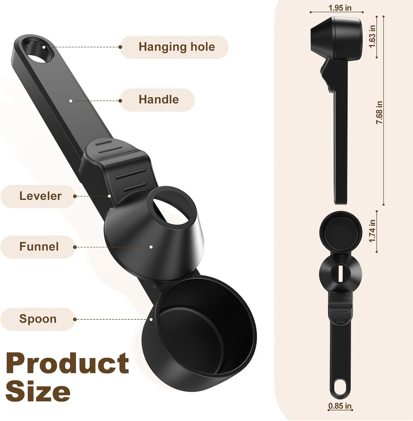 Coffee Scoop & Funnel for Reusable K Cup Refillable Coffee Pods,2 Tablespoon Coffee Scoop for Ground Coffee (1, Black)